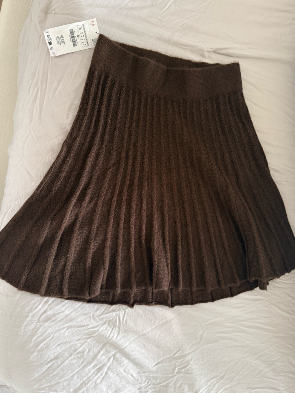 Women's Brown Pleated Knit Skirt